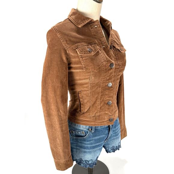 Aeropostale Trucker Jacket Womens Sz XS Brown Corduroy Button-Up Stretch Coat - Picture 3 of 11